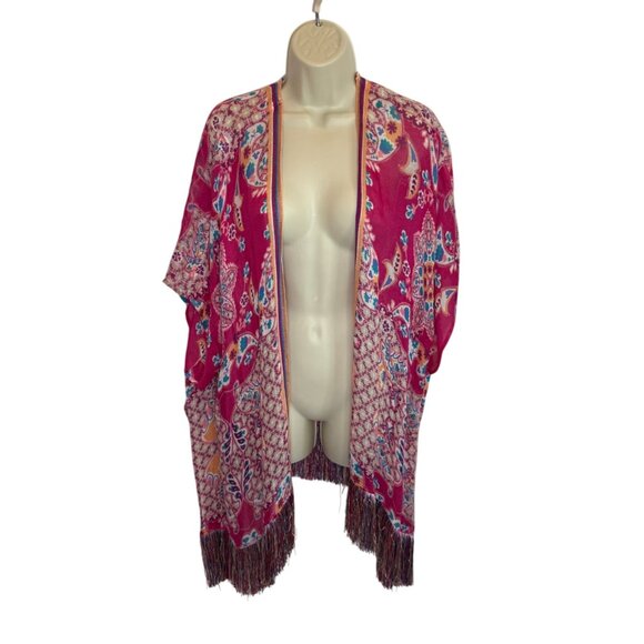 Chico's Kimono Cardigan With Fringe Hem Open Front - Size S/M - Picture 3 of 9